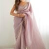 Dusty Pink Pre-Draped Saree with Stitched Blouse