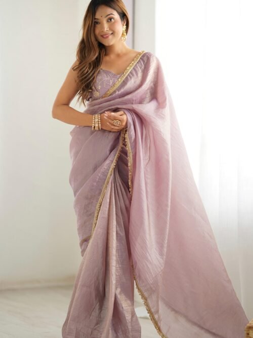 Dusty Pink Pre-Draped Saree with Stitched Blouse