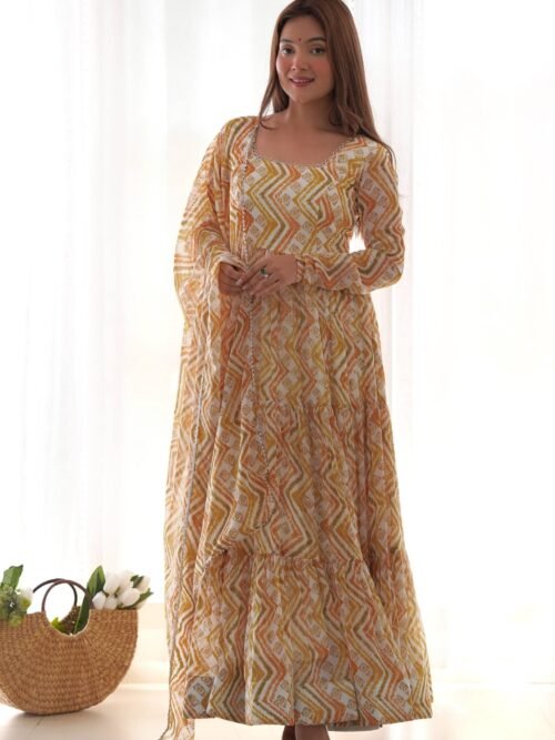 Stunning Multi-Color Heavy Soft Fox Georgette Zigzag Print Anarkali