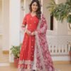 Orange Heavy Embroidery Work Gown with Dupatta