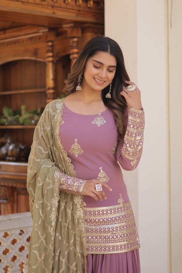 Onion Color Palazzo Suit with Embroidery Work