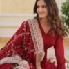 Luxurious Maroon Heavy Designer Gown with Dupatta