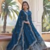 Blue Wedding Wear Heavy Sequence Work Gown with Dupatta