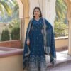 Blue Wedding Wear Heavy Sequence Work Gown with Dupatta