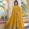 Yellow Wedding Wear Heavy Sequence Work Gown with Dupatta