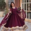 Sophisticated Maroon Zari Sequins Embroidered Gown
