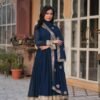 Royal Blue Faux Blooming Gown with Zari Sequins Embroidery