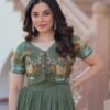 Metal Green Jacket Style South Indian Gown Set