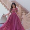 Ruby Color Jacket Style South Indian Gown Set