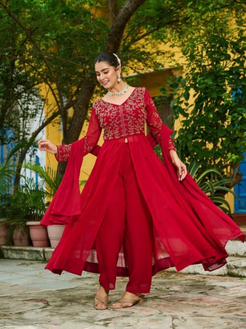 MAROON COLOR DESIGNER KURTI PANT SET
