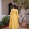 Yellow Cotton Kurti Pant Set with Embroidered Work