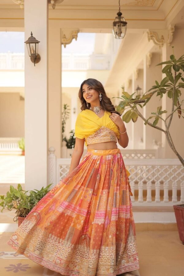 Suratikart Yellow Silk Lehenga with Designer Blouse
