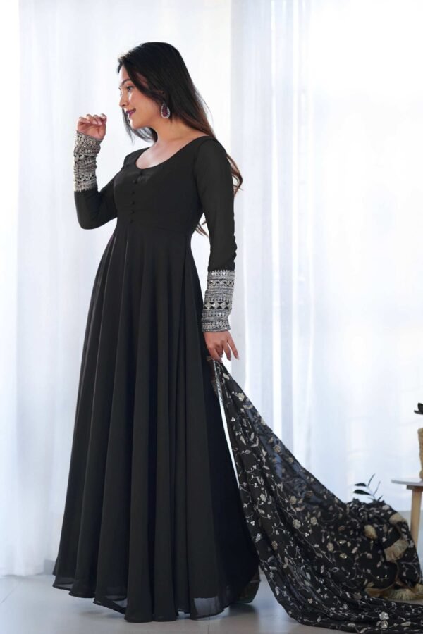 Timeless Black Georgette Gown Ensemble Luxurious Embellishments