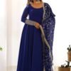 Dazzling Blue Georgette Gown Sophisticated Embroidered Detail