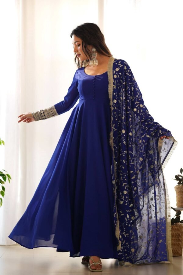 Dazzling Blue Georgette Gown Sophisticated Embroidered Detail