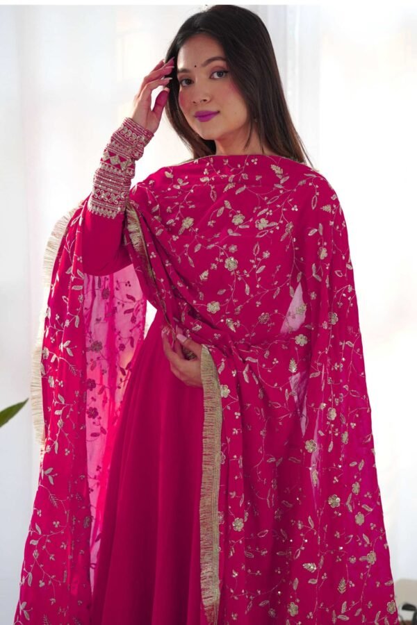 Dazzling Pink Georgette Gown Set Unforgettable Style