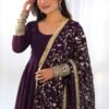Elegant Wine Georgette Gown Set with Dupatta - Luxurious & Chic