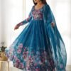 Luxurious Turkish Floral Printed Organza Anarkali Suit Set with Dupatta
