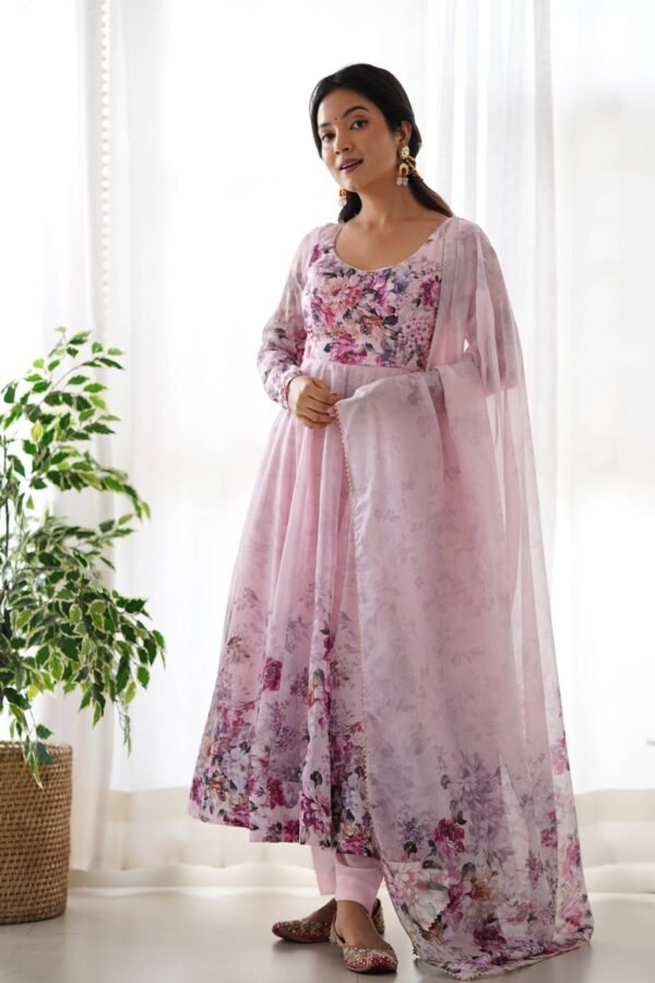 Trendy Pink Floral Anarkali Suit Set with Dupatta - Modern & Beautiful