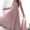 Elegant Pink Chiffon Anarkali Suit with Orange Floral Print Dupatta