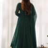 Exquisite Bottle Green Laheriya Print Georgette Anarkali Suit with Dupatta