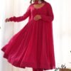 Vibrant Rani Pink Georgette Laheriya Print Anarkali Suit with Dupatta