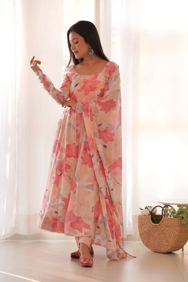 Peach Floral Georgette Anarkali Suit
