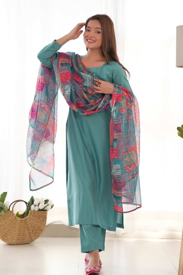 Sea Green Viscose Straight Kurta Set for Office Wear