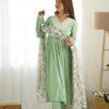 Pista Color Nyra Cut Kurta Suit with Floral Tabby Organza Dupatta
