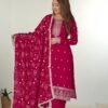 Rani Pink Straight Fit Kurta with Dupatta Set