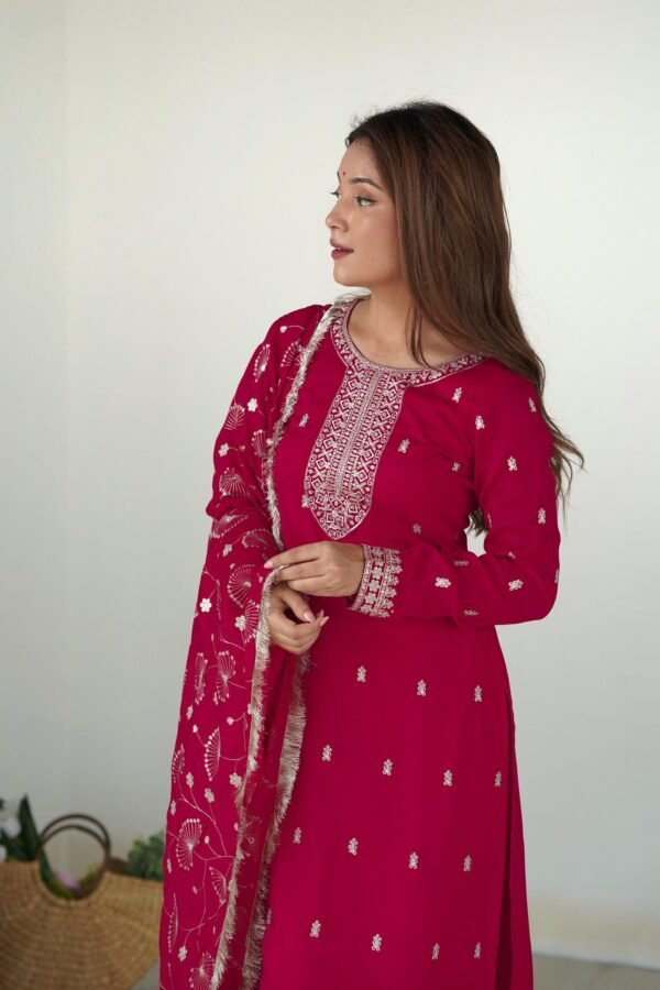 Rani Pink Straight Fit Kurta with Dupatta Set