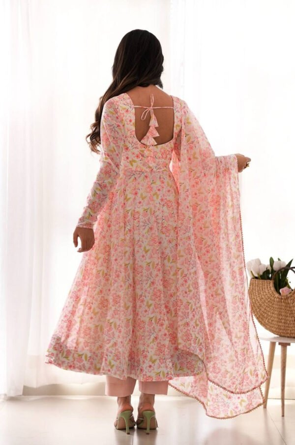 Pink Flower Printed Anarkali Suit Set