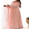 Pink Flower Printed Anarkali Suit Set