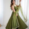 Mehndi Green Roman Silk Anarkali Suit Set