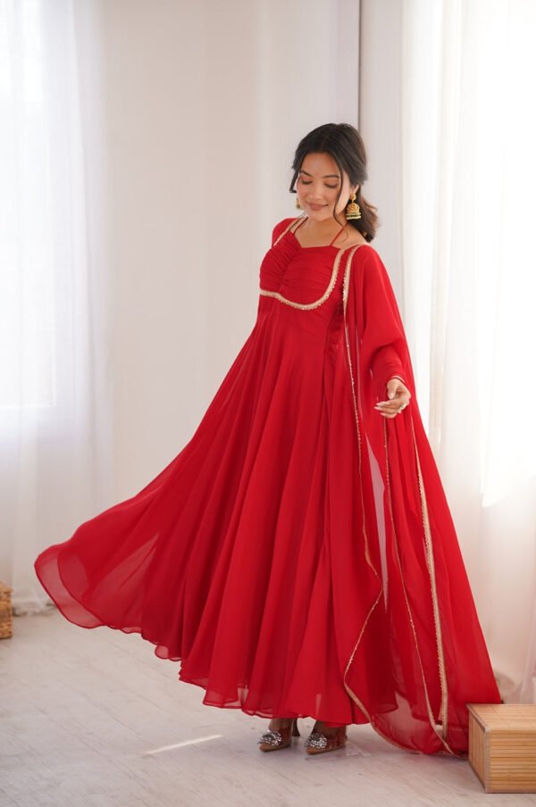 Red Color Fully Flared Anarkali Gown with Dupatta