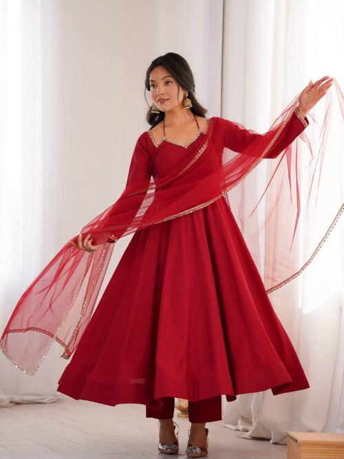 Royal Maroon Festive Anarkali Gown Set
