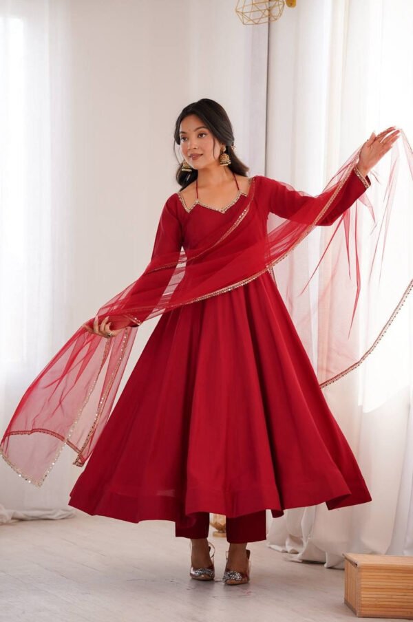 Royal Maroon Festive Anarkali Gown Set