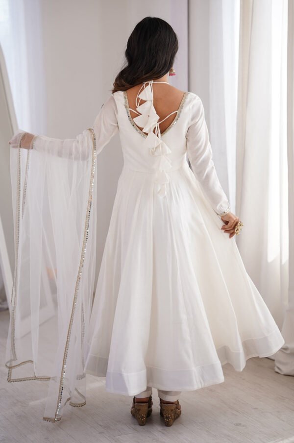 White Roman Silk Anarkali Suit Set