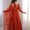 Rust Orange Roman Silk Chanderi Anarkali Suit with 4+ Meter Flair