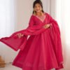 Rani Pink Roman Shimmer Silk Fully Flare Anarkali Set