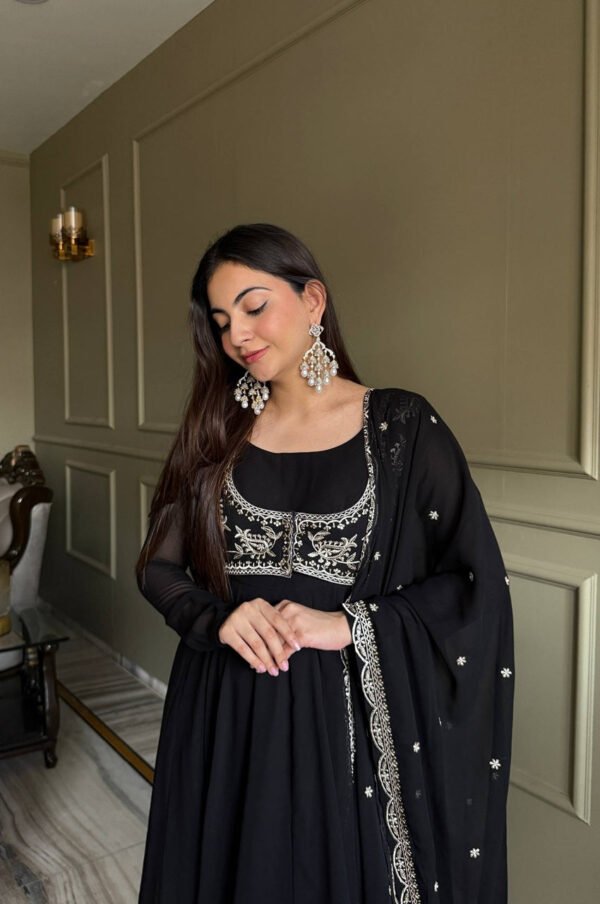 Jacket Style Black Anarkali Suit Set – Party Wear Georgette Anarkali Dress for Women