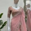 Pink Color Beautiful Designer Saree on Tibby Silk Fabric