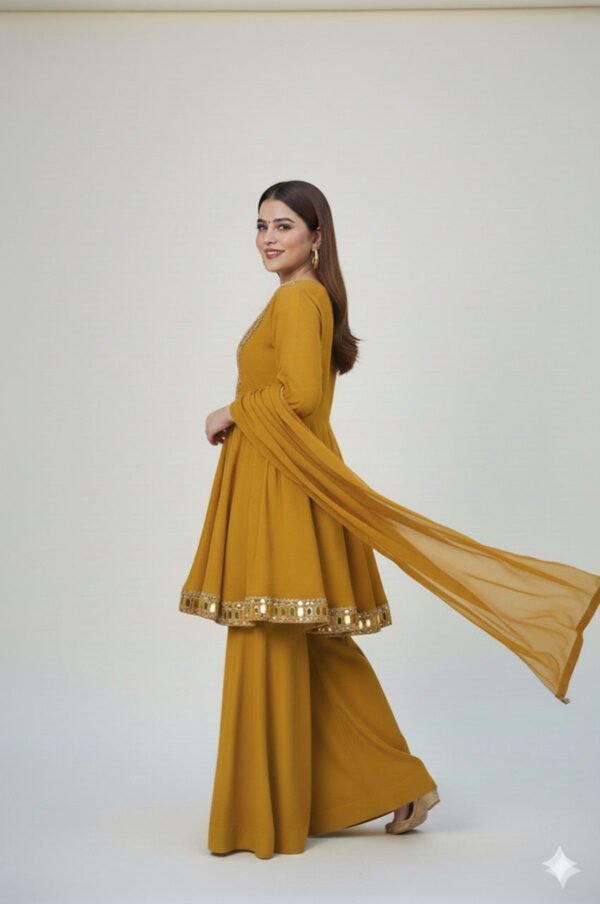 Mustard Shishmahal Cosmos Silk Palazzo Suit