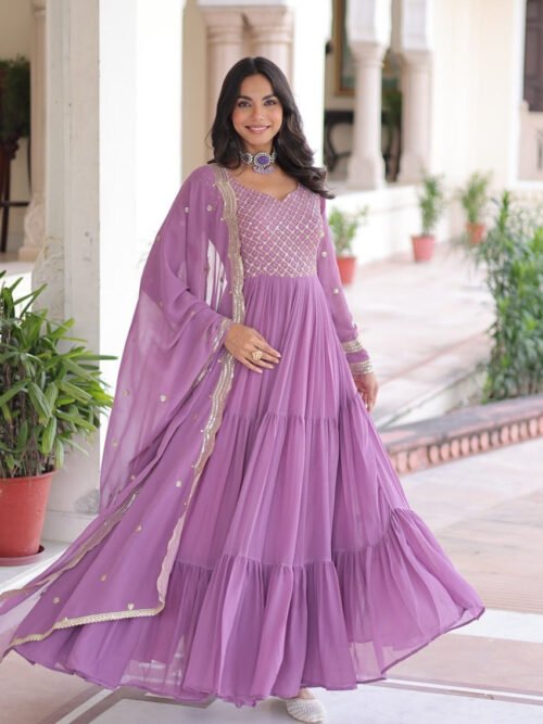 Onion Color Georgette Designer Gown