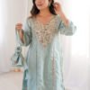 Premium Misty Blue Real Mirror Work Suit Set in HO Fabric