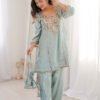 Premium Misty Blue Real Mirror Work Suit Set in HO Fabric