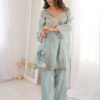 Premium Misty Blue Real Mirror Work Suit Set in HO Fabric