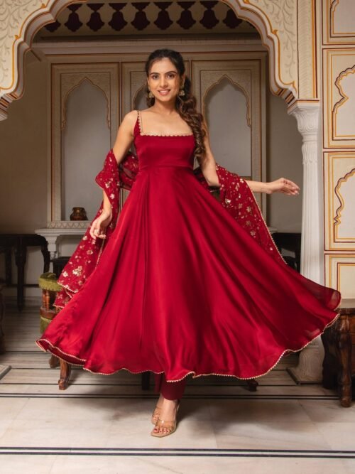 Maroon Soft Georgette Sleeveless Anarkali Suit
