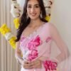 Light Pink Floral Print Georgette Ruffle Saree with Stitched Blouse