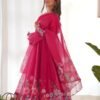 Rani Pink Flower Print Organza Silk Anarkali Suit Set